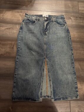 Denim Midi Skirt with Front Slit